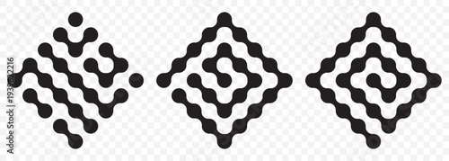 Pattern of Black metaballs isolated. Modern geometric shapes of liquid connected drops. Vector illustration. Abstract geometric figures of connected molecules  on transparent background. 