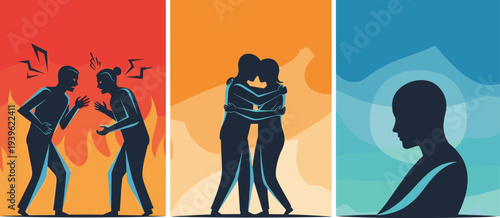 Conflict resolution argument hug reflection emotional psychology vector illustrationConflict resolution argument hug reflection emotional psychology vector illustration