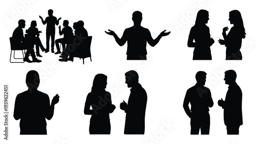 Conversation discussion dialogue communication people silhouette vector illustrationConversation discussion dialogue communication people silhouette vector illustration