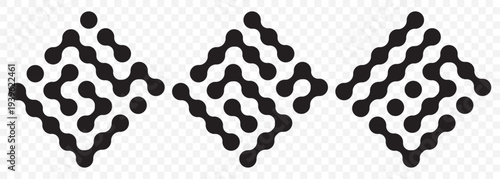 Diagonal metaball connected circles shape. Pattern of Bkack metaballs icon. Abstract nerve cell dots. vector illustration. Pattern of blue metaballs icon. vector illustration on transparent background