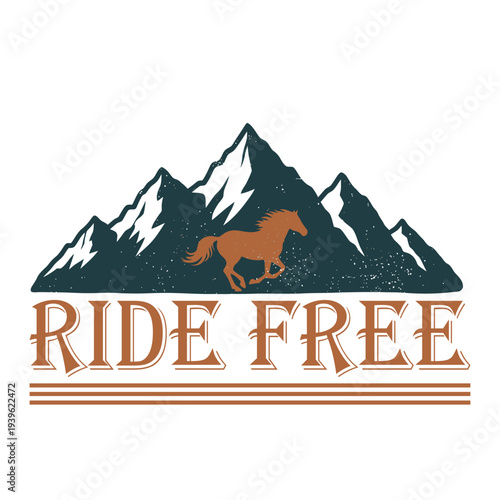 Ride free horse running in front of mountain range with snow tshirt design