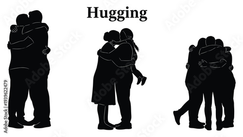 Hugging embrace affection people silhouette connection vector illustrationHugging embrace affection people silhouette connection vector illustration