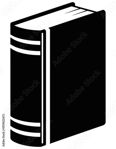 Simple black and white illustration of a closed hardcover book standing upright