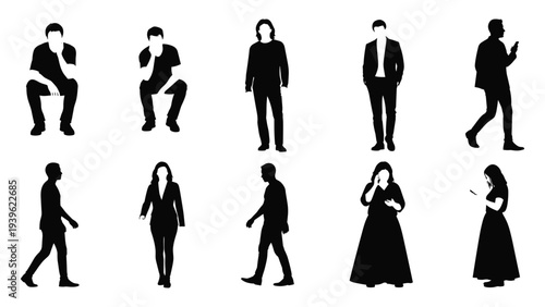People silhouettes set with men and women in casual and formal outfitsPeople silhouettes set with men and women in casual and formal outfits