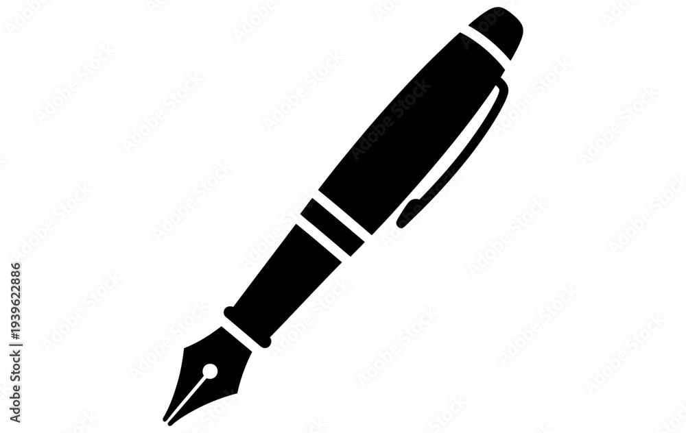 Fototapeta premium Simple black silhouette of a fountain pen with a nib poised for writing or signing documents elegantly
