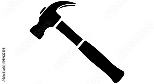 Simple black silhouette of a claw hammer on a white background, commonly used for driving nails and other carpentry tasks effectively