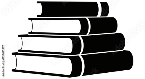 Stack of four black books with white pages on a plain white background, simple and clean illustration style, perfect for educational or literary concepts