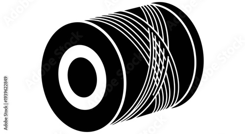 Thread spool with white thread wrapped around it on a white background symbolizing sewing and textile industry