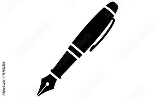 Simple black silhouette of a fountain pen with a nib poised for writing or signing documents elegantly