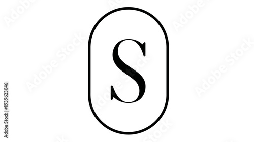 Stylish serif capital letter S in a minimalist vertical oval outline on a clean white backdrop