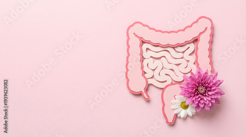 Wallpaper Mural Papercraft human intestines and colon with flowers on pink background Torontodigital.ca