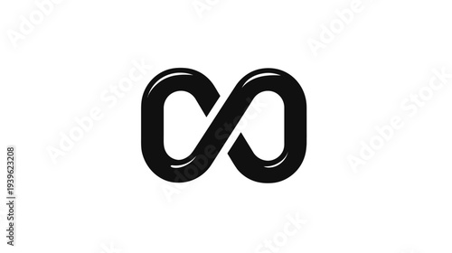 Glossy Black 3D Infinity Symbol on White Background. Modern Abstract Endless Loop Design, Concept of Forever, Limitless.