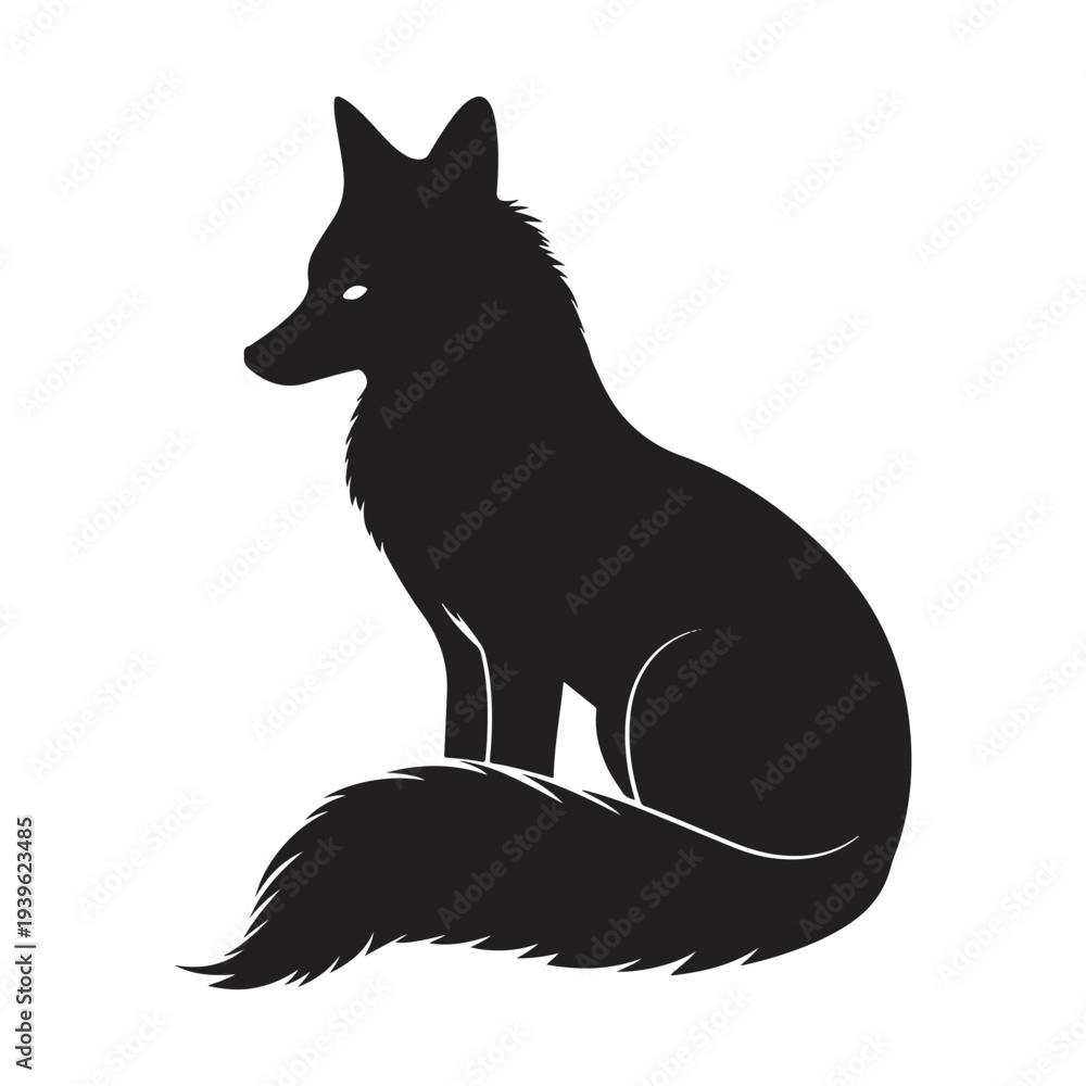Obraz premium Black wolf howling silhouette vector illustration flat design