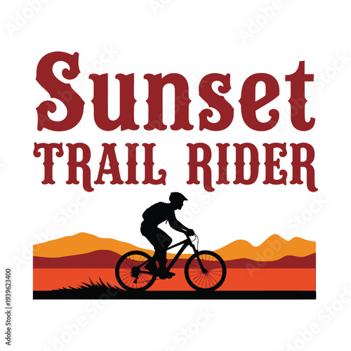 Sunset trail rider cycling through mountains at dusk tshirt design