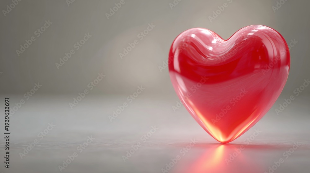 Fototapeta premium Vibrant Red Heart Symbol Floating on Soft Blur Background for Romantic and Love Themes in Stock Photography