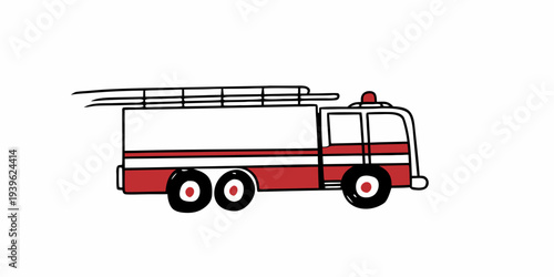 A cartoon style illustration of a fire truck with red and white colors