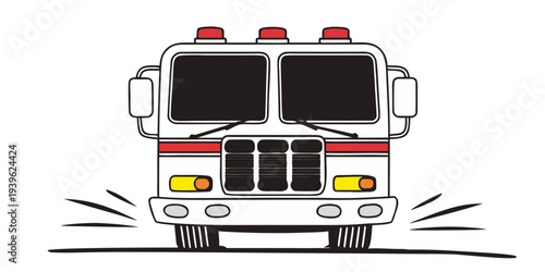 Cartoon style illustration of a fire truck's front end