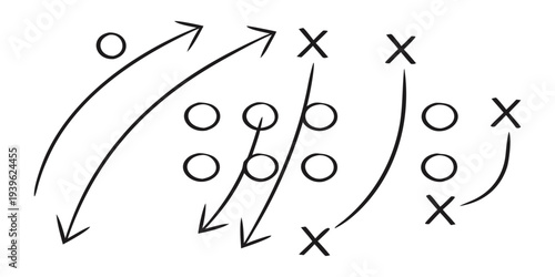 American football play diagram with xs and os