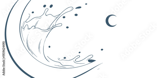 Minimalist wave and crescent moon illustration