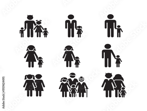 Minimalist family silhouette icons set