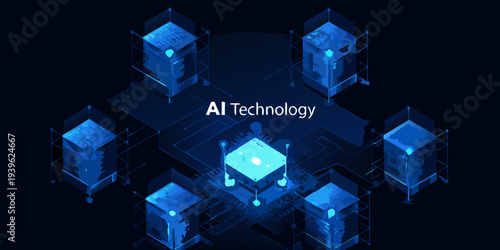 Abstract representation of ai technology with glowing blue geometric shapes