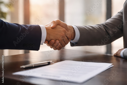 Business handshake contract agreement pen office partnership collaboration teamwork professional deal success meeting negotiation formal corporate businesspeople handshake close up signing