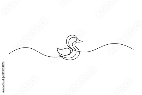Simple continuous line art forming a duck side profile. Minimalist vector illustration of a waterfowl head and body, perfect for modern icon design.