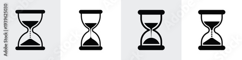 Set of hourglass icons showing sand flow stages on gray background