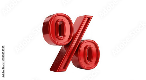 Large red percent sign symbol with shiny surface  discount or percentage icon transparent background