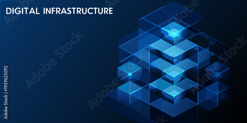 Abstract digital infrastructure concept with glowing blue geometric network