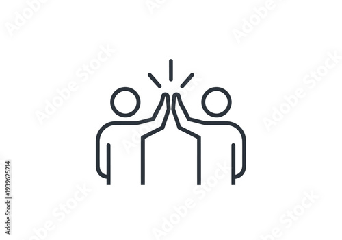 Partnership and teamwork icon, two people bumping fists in agreement, minimalist line icon