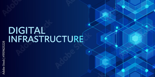 Abstract digital infrastructure background with interconnected geometric shapes