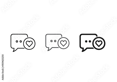 Chat and heart icons for social media likes and comments, minimalist vector set