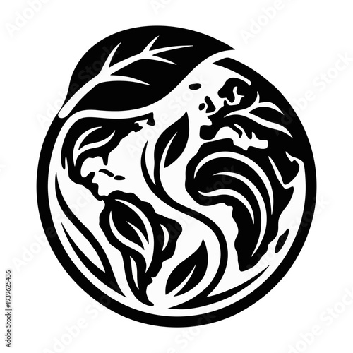 Wallpaper Mural Stunning black and white earth logo with leafy design Torontodigital.ca