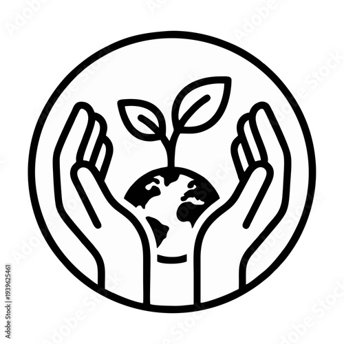 Hands cradling a growing plant on Earth symbolizing care and sustainability