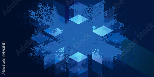 Abstract geometric snowflake design with a distressed blue color scheme