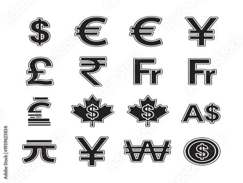Diverse currency symbols and icons set
