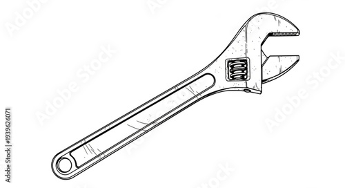 Detailed illustration of an adjustable wrench, a versatile hand tool for various mechanical tasks.