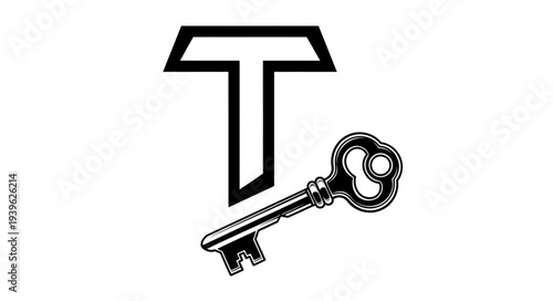Key and stylized letter T representing security and access concepts.