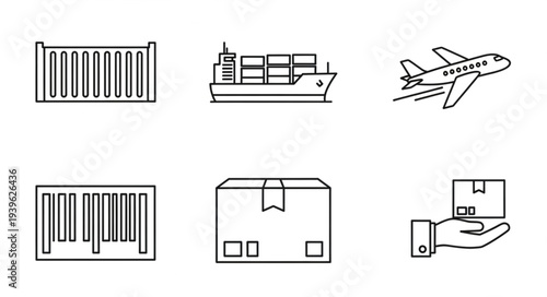 Shipping and delivery icons representing various modes of transportation for logistics.
