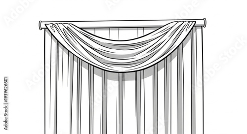 Elegant drapery design with a curved valance and vertical curtains, a classic window treatment.