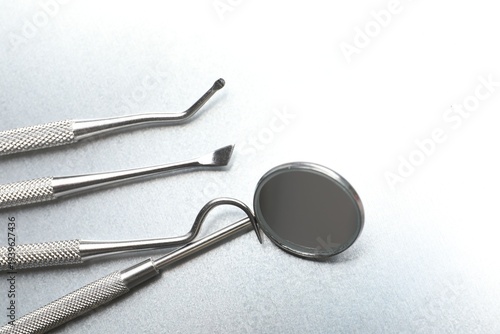 Photos Many different dental tools on table, closeup