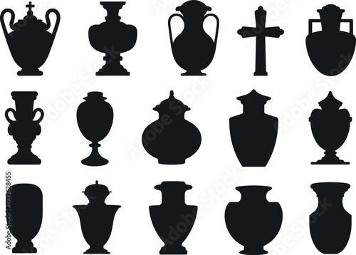 Collection of decorative black silhouettes featuring traditional wooden balusters and stair spindles for interior architectural design and home renovation construction projects