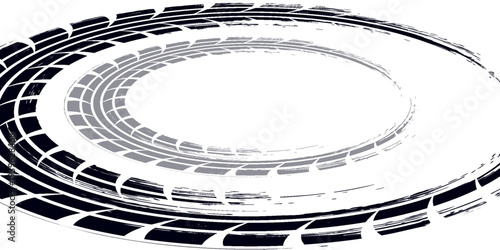 Black and blue tire track vector illustration car, motorcycle, and truck tire marks vehicle wheel trails with grunge effect for graphic design
