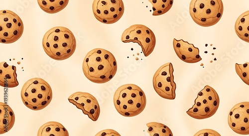 Assorted Chocolate Chip Cookies Background Pattern.