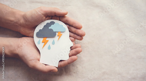 Wallpaper Mural Hands protecting troubled mind, mental health concept, storm in head Torontodigital.ca