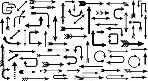 Collection of various black arrows and pointers on white background