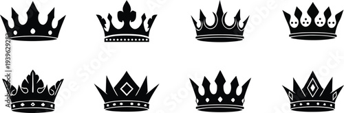 Collection of seven distinctive crown illustrations