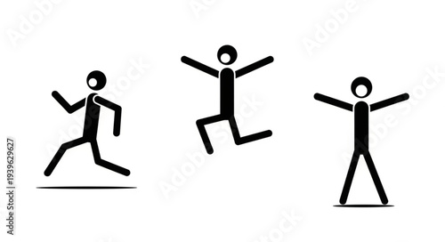Stick figure illustrations depicting various human movements and actions in a sequence.