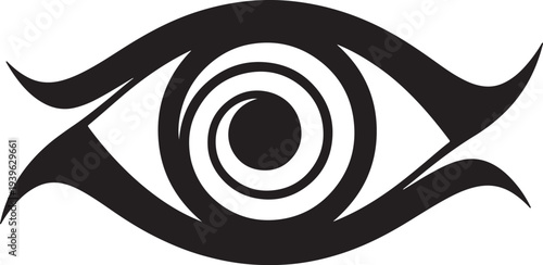 Abstract black and white eye with swirling spiral patterns and flowing lines also transparent background